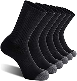 CelerSport 6 Pack Men's Athletic Crew Socks, Work Boot Socks with Full Cushion, Black, Shoe Size: 9-12