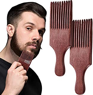 2 Pieces Wooden Beard Comb Wood Hair Pick Comb Beard Pick Comb Wooden Hair Picks Long Tooth Detangling Comb for Women Men (Natural Color) (Reddish Brown)