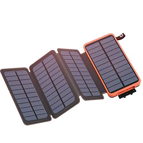 Solar Charger 25000mAh, IXNINE Solar Power Bank with 4 Solar Panel Charger & 2 USB Output, External Battery Pack Ultra Bright LED Flashlights for Outdoor Camping(Waterproof, Shockproof)