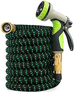 Zalotte Expandable Garden Hose with 9 Function Nozzle, Leakproof Lightweight Expanding Garden Water Hose with Solid Brass Fittings, Extra Strength 3750D Durable Gardening Flexible Hose Pipe(25ft)