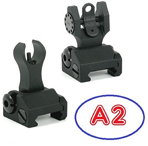 Iron Sights ( HK-A2 ) Tactical Rapid Transition Front & Rear Flip Up Backup Iron Battle Sights Set by Green Blob Outdoors