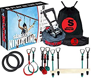 Slackers Ninjaline - 56' Intro Kit - Includes 9 Hanging Attachments - Best Outdoor Ninja Warrior Training Equipment for Kids - Build Your Very Own Backyard Obstacle Course - Rated Ages 5+