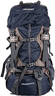 WASING 55L Internal Frame Backpack for Outdoor Hiking Travel Climbing Camping Mountaineering with Rain Cover WS-55Lpack-darkblue