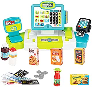 Cash Register for Kids with Scanner, Microphone, Play Money, Pretend Play Learning Educational Toys Gifts for 3 4 5 6 Years Old Boys & Girls