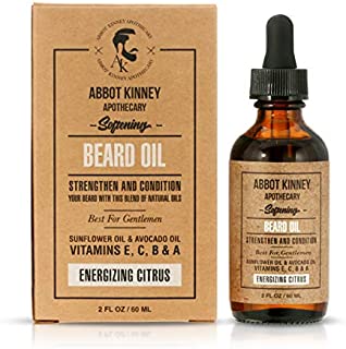 Abbot Kinney Apothecary Softening Beard and Mustache Oil - Natural Oil Blend Made with Essential Oils, Energizing Citrus, 2 oz