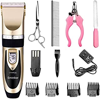 Sminiker Professional Rechargeable Cordless Dogs Cats Horse Grooming Clippers - Professional Pet Hair Clippers with Comb Guides for Dogs Cats Horses and Other House Animals Pet Grooming Kit