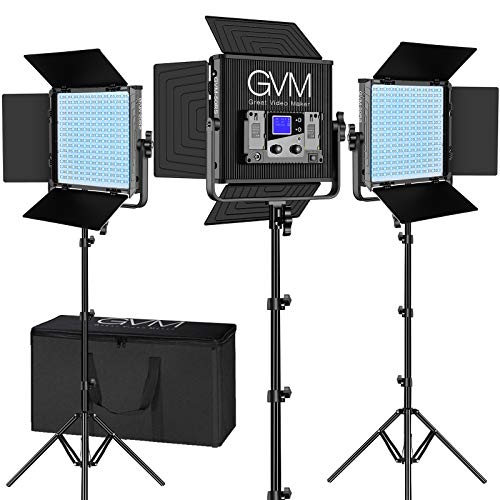 GVM RGB Video Lights with APP Control, 50W Full Color Studio Video Lighting Kit, Led Video Lights for YouTube Photography Lighting, 3 Packs Led Light Panel, Aluminum Alloy Shell, 3200K-5600K