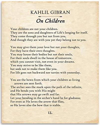 Kahlil Gibran - On Children - 11x14 Unframed Typography Book Page Print - Great Gift for Philosophical, Spiritual, and Inspirational Poetry Buffs Under $15