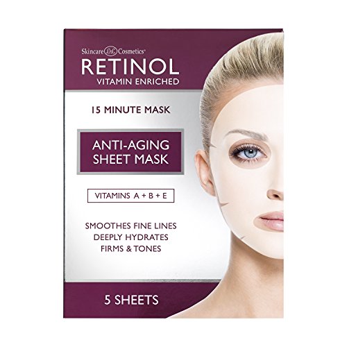 Retinol Anti-Aging Sheet Mask  Hydrating Vitamin-Enriched 15 Minute Treatment With Collagen Firms Face  Exfoliates for Improvement In Tone & Minimizes Fine Lines & Wrinkles For Noticeable Difference