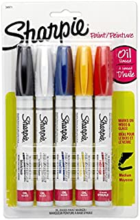 Sharpie 34971PP Oil-Based Paint Markers, Medium Point, Assorted Colors, 5 Count - Great for Rock Painting