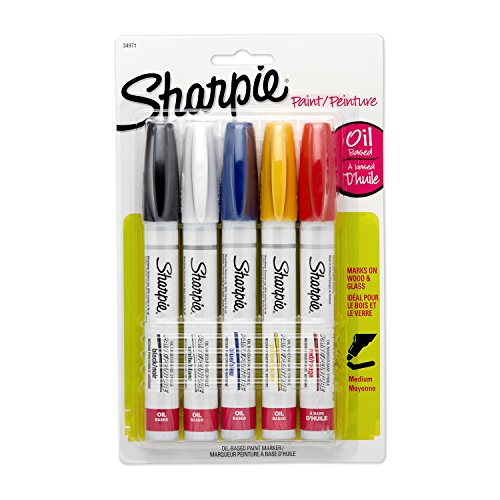 Sharpie 34971PP Oil-Based Paint Markers, Medium Point, Assorted Colors, 5 Count - Great for Rock Painting