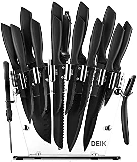 DEIK Knife Set High Carbon Stainless Steel Kitchen Knife Set 16 PCS, BO Oxidation for Anti-rusting and Sharp, Super Sharp Cutlery Knife Set with Acrylic Stand and Serrated Steak Knives