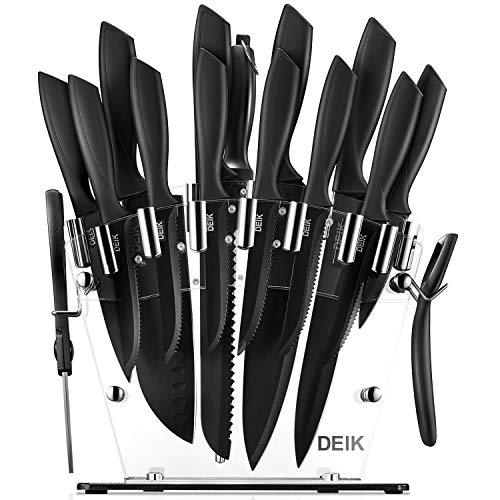 DEIK Knife Set High Carbon Stainless Steel Kitchen Knife Set 16 PCS, BO Oxidation for Anti-rusting and Sharp, Super Sharp Cutlery Knife Set with Acrylic Stand and Serrated Steak Knives