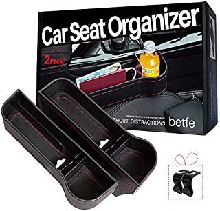 betfe Car Seat Gap Filler, 2 Pack PU Leather Car Seat Organizers with Cup Holder for Cell Phones, Glasses, Keys, Wallet, Change Etc.