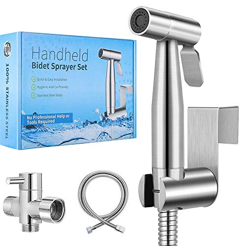  2020 New VersionHandheld Bidet Toilet Sprayer, Premium Stainless Steel Bathroom Bidet Sprayer Set, Baby Cloth Diaper Sprayer with Superior Complete Accessories, Support Wall or Toilet Mount