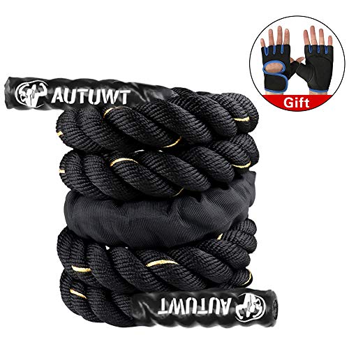 AUTUWT Weighted Jump Rope Skipping Rope Workout Battle Ropes with Gloves for Men Women Total Body Workouts Power Training Improve Strength Building Muscle