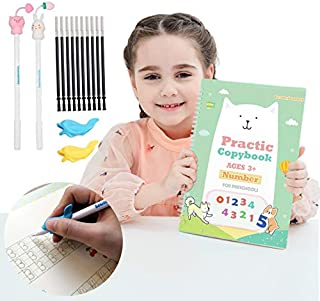 Magic Practice Copybook for Kids - The Print Handwiriting Workbook-Reusable Writing Practice Book for Preschools(Number Book with Pen)