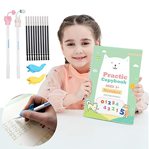 Magic Practice Copybook for Kids - The Print Handwiriting Workbook-Reusable Writing Practice Book for Preschools(Number Book with Pen)