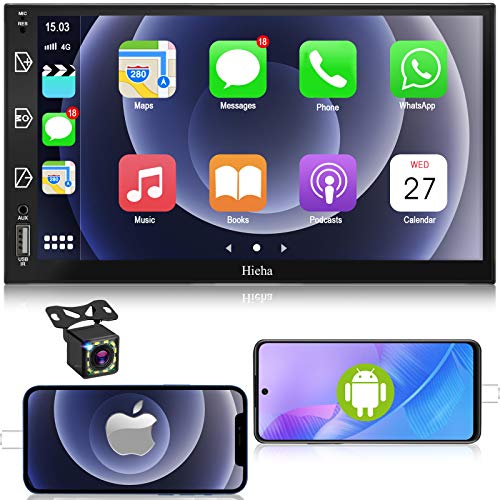 Car Stereo Double Din Car Multimedia Player-Apple Carplay and Android Auto, in-Dash Digital Media, 7 Inch Touchscreen, Voice Control, Bluetooth,AM/FM Car Radio, Backup Camera