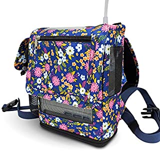 O2TOTES Lightweight Carrier for Inogen One G5 Oxygen Concentrator, Portable Oxygen Backpack with Adjustable Straps & Zippered Pockets, Floral