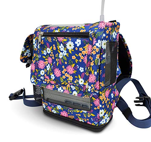 O2TOTES Lightweight Carrier for Inogen One G5 Oxygen Concentrator, Portable Oxygen Backpack with Adjustable Straps & Zippered Pockets, Floral