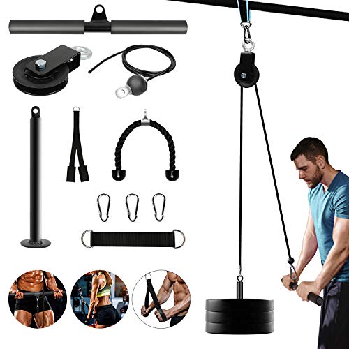 Fitness-LAT and Lift Pulley System Gym - Cable Machine Attachment with Loading Pin for Triceps Pull-Down, Biceps Curl, Back, Exercise Equipment for Home Gym (Black) (Black)