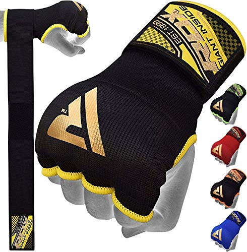 RDX Training Boxing Inner Gloves Hand Wraps MMA Fist Protector Bandages Mitts,Black,Large