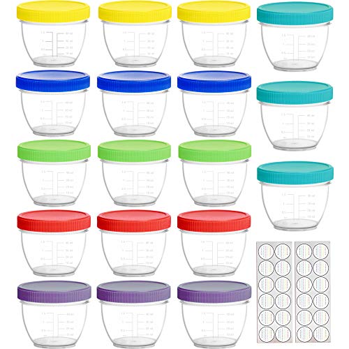 Youngever 18 Pack Baby Food Storage, 4 oz Baby Food Containers with Lids, 6 Assorted Colors, with Lids Labels