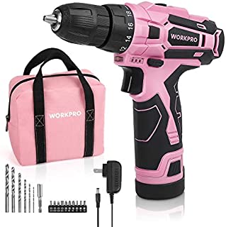 WORKPRO Pink Cordless Drill Driver Set, 12V Electric Screwdriver Driver Tool Kit for Women, 3/8
