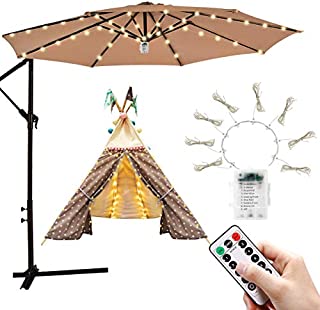 iYeHo Patio Umbrella Light String Lights 8 Brightness Modes 104 LEDs at 3AA Battery Operated Waterproof Outdoor Umbrella Pole Light for Patio Umbrellas Camping Tents (Warm White)