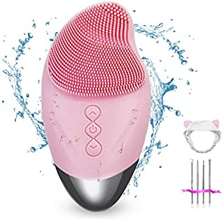 Sonic Facial Cleansing Brush Heated, 5 Speed Silicone Face Cleansing Brush rechargeable, Waterproof Electric Face Wash Brush Device, for Women Deep Cleaning|Exfoliating|Blackhead |Acne Skin|Massaging