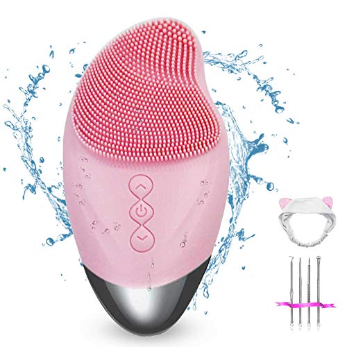 Sonic Facial Cleansing Brush Heated, 5 Speed Silicone Face Cleansing Brush rechargeable, Waterproof Electric Face Wash Brush Device, for Women Deep Cleaning|Exfoliating|Blackhead |Acne Skin|Massaging