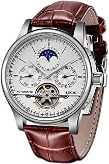 LIGE Men Watches Fashion Waterproof Automatic Mechanical Watch Men White Luxury Business Brown Leather Wristwatch