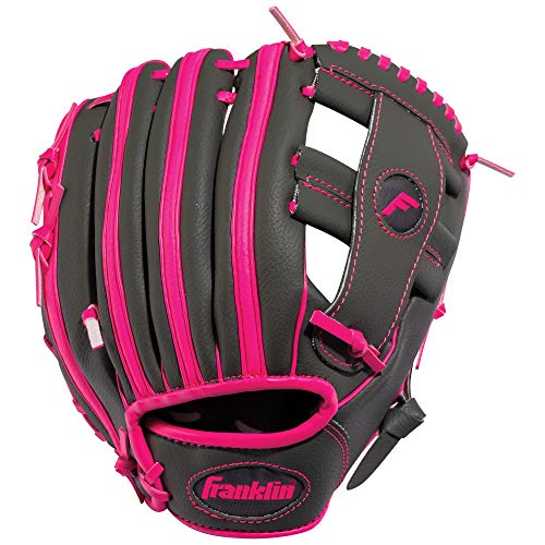 Franklin Sports Kids Baseball + Tball Glove - RTP Youth Baseball Glove - Boys + Girls Teeball, Youth Baseball Glove - Grey/Pink - 9.5