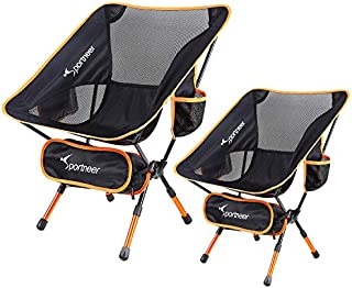 Camping Chair, Ultralight Portable Folding Sportneer Backpacking Chair, Compact and Heavy Duty Outdoors, BBQ, Beach, Travel, Picnic with 2 Storage Bags and Carry Bag, Height Adjustable