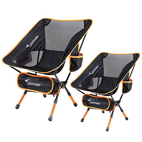 Camping Chair, Ultralight Portable Folding Sportneer Backpacking Chair, Compact and Heavy Duty Outdoors, BBQ, Beach, Travel, Picnic with 2 Storage Bags and Carry Bag, Height Adjustable