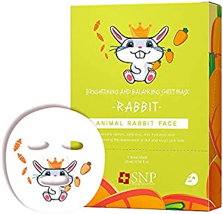 SNP Animal Character Korean Face Sheet Mask Skincare, Rabbit Brightening Sheet Masks for Clear & Glowing Skin Results, Korean Beauty Skincare Mask -For All Skin Types, Pack of 10