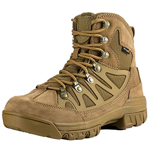 FREE SOLDIER Outdoor Men's Tactical Military Combat Ankle Boots Waterproof Lightweight Mid Hiking Boots (Waterproof Coyote Brown 9.5 M US)