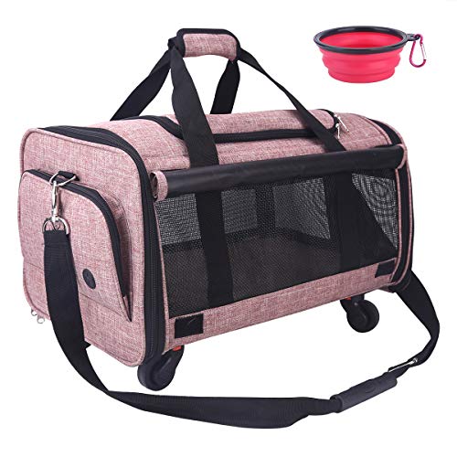 NOYAL Pet Carrier Airline Approved, Soft-Sided Dog Travel Carriers with Removable Wheels Perfect for Cats Pups & Small Animals (20.5