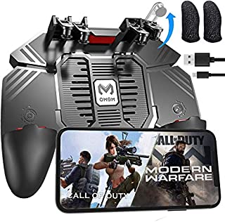 Tomoda Mobile Game Controller for Android/iOS with Cooling Fan/Finger Sleeves, Phone Controller for PUBG/Fortnite/Call of Duty, L1R1 Mobile Triggers for 4.7-6.5Phones