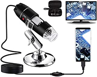 Bysameyee USB Digital Microscope 40X to 1000X, 8 LED Magnification Endoscope Camera with Carrying Case & Metal Stand, Compatible for Android Windows 7 8 10 Linux Mac