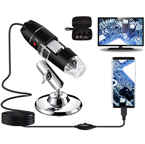 Bysameyee USB Digital Microscope 40X to 1000X, 8 LED Magnification Endoscope Camera with Carrying Case & Metal Stand, Compatible for Android Windows 7 8 10 Linux Mac