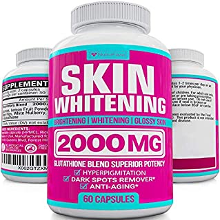 Glutathione Skin Whitening Pills - Vegan Skin Bleaching Pills for Dark Spots, Acne & Scar Removal - Made in Usa - Natural Glutathione Supplement with Anti-Aging Properties