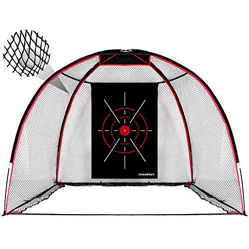 Champkey TEPRO 10' x 7' Golf Hitting Net | 5 Ply-Knotless Netting with Impact Target Golf Practice Net Ideal for Indoor and Outdoor Training