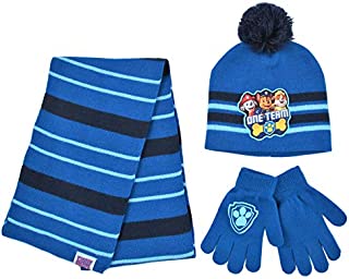 Nickelodeon Paw Patrol Scarf, Hat Mitten Toddler and Little Boys, Blue/Black, Glove Set, Age 4-7