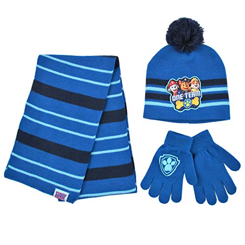 Nickelodeon Paw Patrol Scarf, Hat Mitten Toddler and Little Boys, Blue/Black, Glove Set, Age 4-7