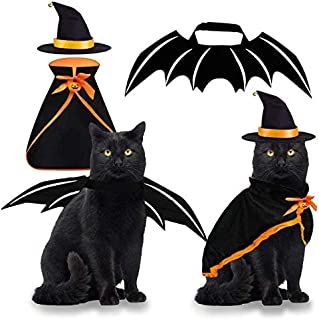 Pet Costume Cat Cosplay Witch Cloak Bat Wings Wizard Hat 3 PCS Pet Clothes for Small Cats Kitten Funny Magical Holiday Decorations for Halloween Theme Party Pumpkin Easter Gift