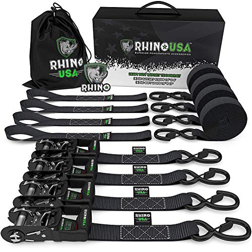 RHINO USA Ratchet Straps Tie Down Kit, 5,208 Break Strength - Includes (4) Heavy Duty 1.6