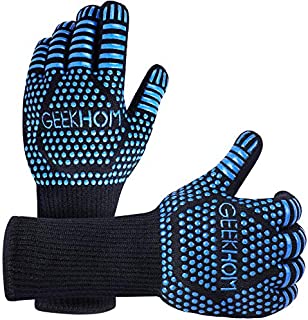 GEEKHOM Grilling Gloves,1472 Heat Resistant BBQ Grill Gloves, EN407 Certified 13 Inch Oven Gloves for Smoker Barbecue Baking Cooking Welding Weber Fireplace(Blue)
