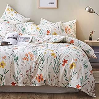 VKStar Botanical Blooming Flowers Duvet Cover Set Garden Style Floral Women Bedding Set Botanic Blossom Chic Teenagers/Students Duvet Cover with Zipper Closure (Full/Queen, 3pcs)